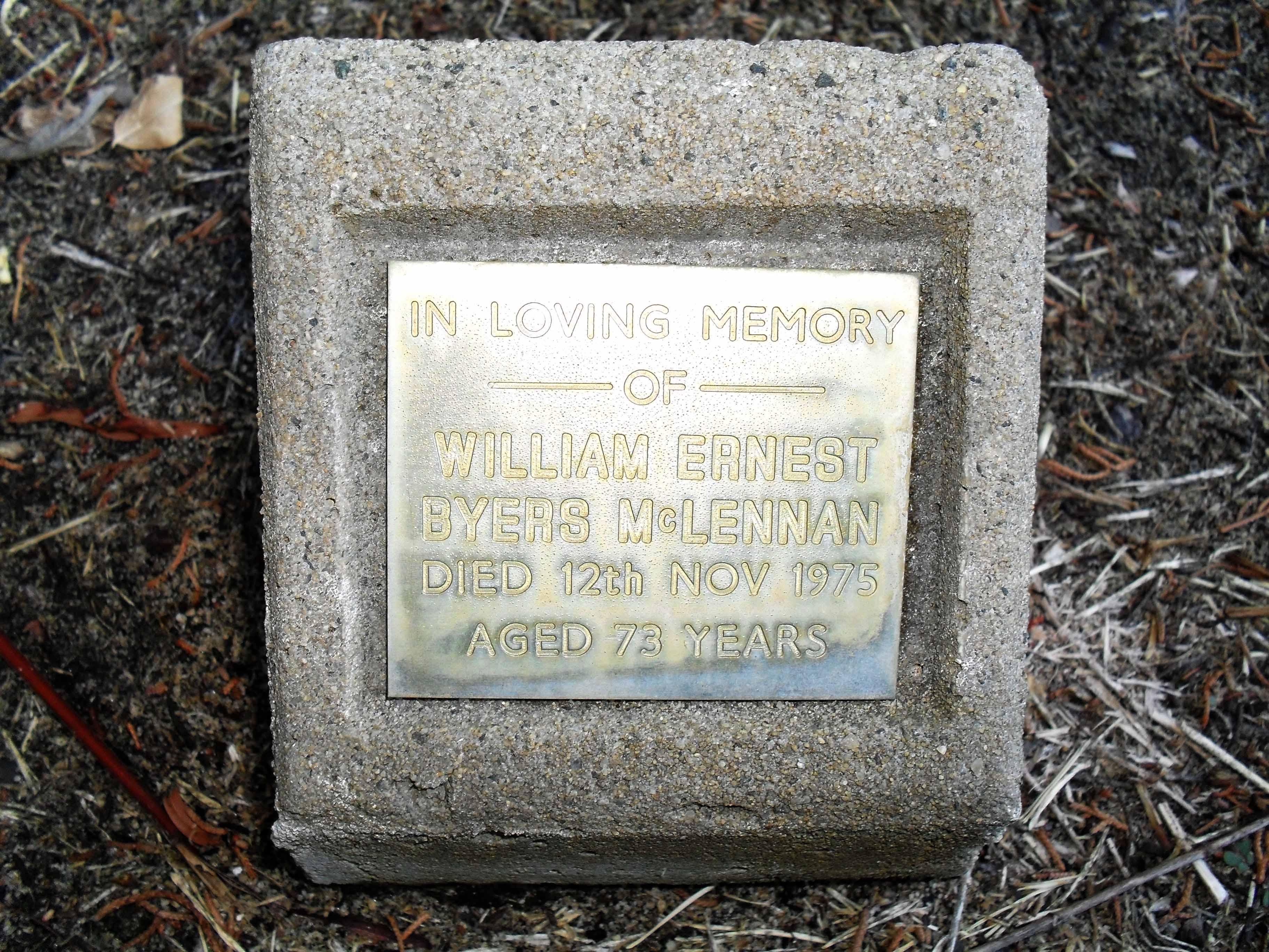 Photo of headstones/William Ernest Byers McLennan d1975 hdstn Karrakatta